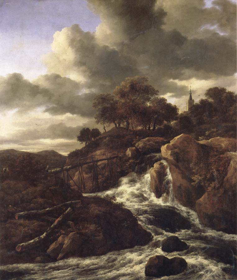 Jacob van Ruisdael A Waterfall with Rocky Hilla and Trees